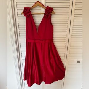 NWT CACHET Red Floral-Shoulder V-Neck A-Line Dress Size 12
